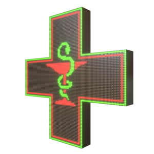 Krzyż apteczny reklama LED 96x96cm zielony+czerwony=żółty dwustronny