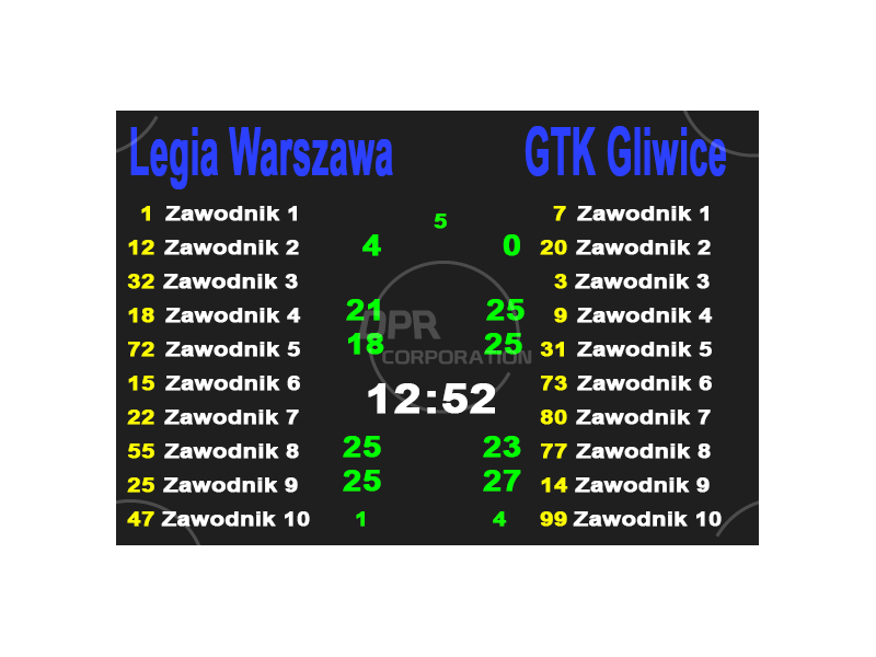 Tablica wyników sportowych LED. P6mm. Rozmiar 5568х3264mm. Wewnętrzna Tablica wyników sportowych LED. P6mm. Rozmiar 5568х3264mm. Wewnętrzna