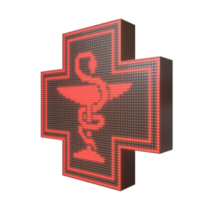 Krzyż apteczny reklama LED 64x64cm czerwony jednostronny